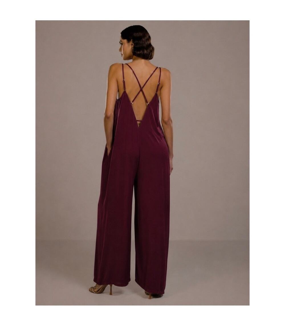 Bishop + young maroon burgundy open back jumpsuit sz small S $180